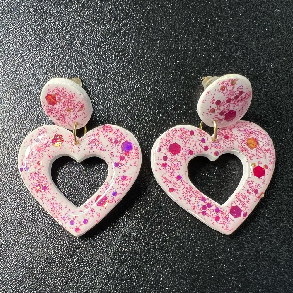 White Pink Glittery Fun Valentine's Day Festive Girlhoodcore Earrings